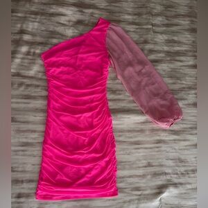 Chic One-Shoulder Pink Dress